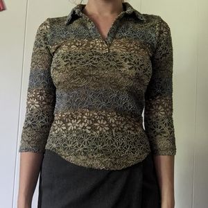 Floral green collared blouse
